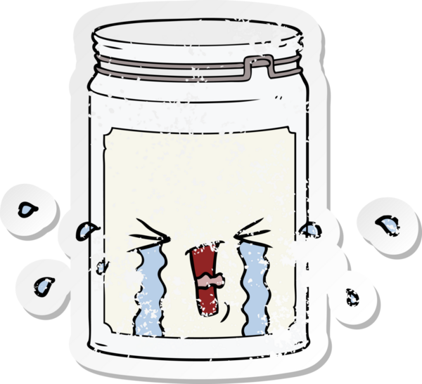 Bir insan tarafından çizilmiş karikatür cam bir kavanozun sıkıntılı yapıştırması.