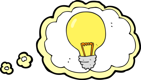 Bir insan tarafından çizilmiş serbest çizim düşünce kabarcığı çizgi film ampulü