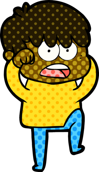 Bir insan tarafından çizilmiş endişeli çizgi film çocuğu.