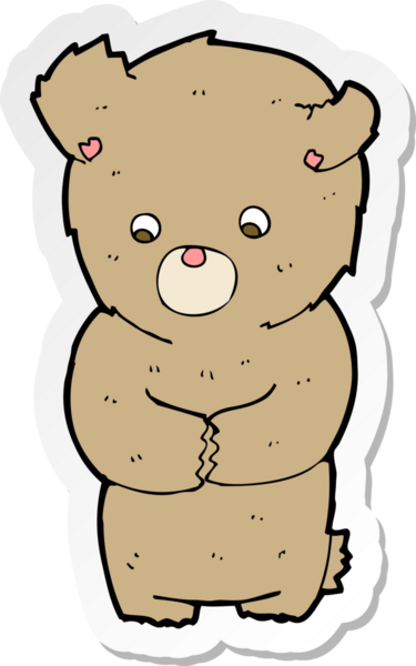 sticker of a cartoon shy teddy bear drawn by a human