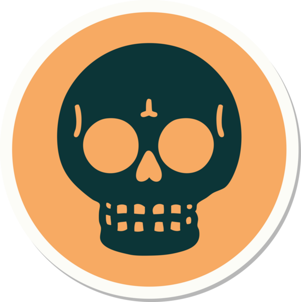 Bir insan tarafından çizilmiş bir kafatasının geleneksel stiliyle dövme çıkartması.