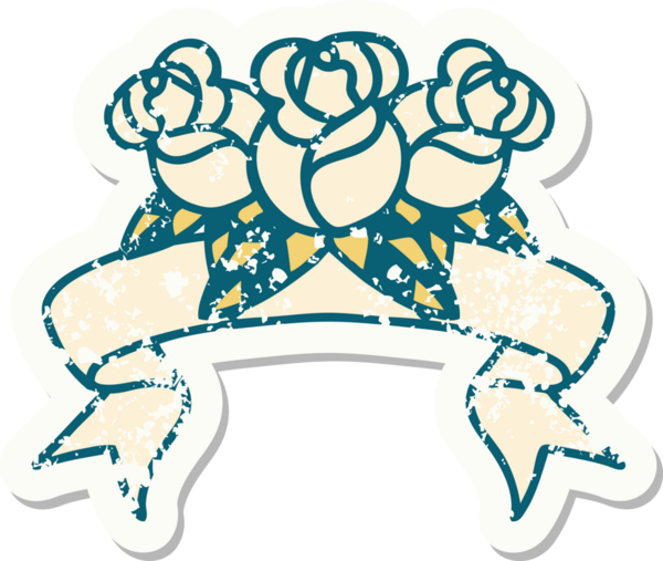 Bir insan tarafından çizilmiş bir buket çiçeğin bayrağını taşıyan eski bir etiket.