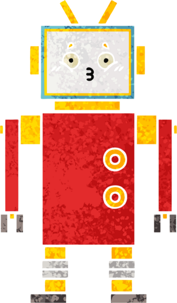 Bir insan tarafından çizilmiş bir robotun retro çizim tarzı karikatürü