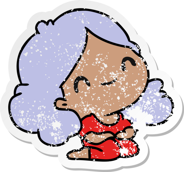 Bir insan tarafından çizilmiş sevimli bir kawai kızının sıkıntılı karikatür çizimi