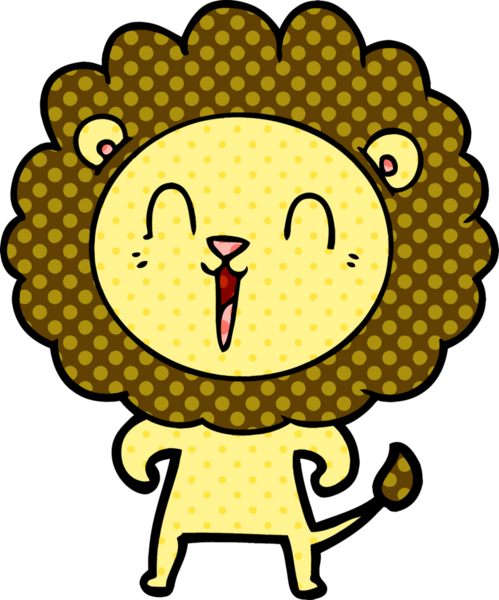 Bir insan tarafından çizilmiş gülen aslan çizgi filmi.