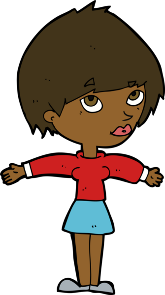 Bir insan tarafından çizilmiş açık kollu çizgi film kadını.