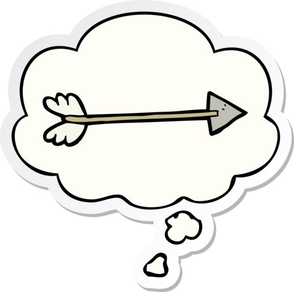 insan tarafından çizilmiş bir çıkartma olarak düşünce baloncuklu çizgi film oku