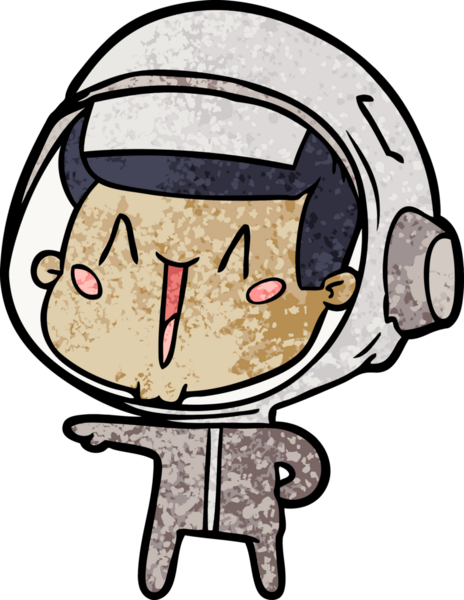 Bir insan tarafından çizilmiş mutlu astronot çizgi filmi.