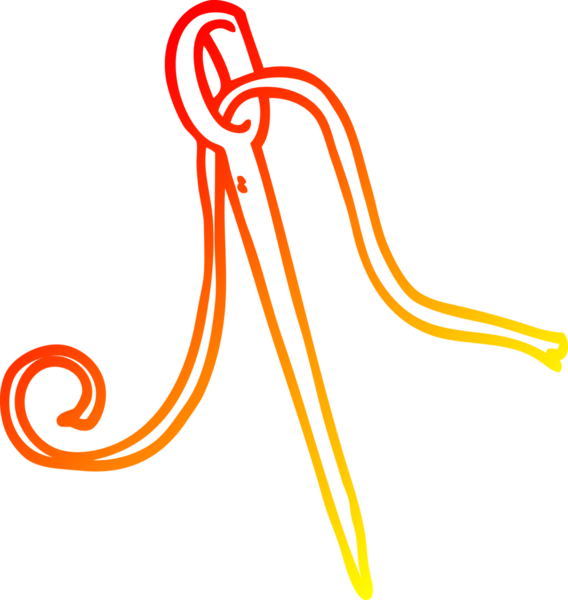 Bir insan tarafından çizilen iğne ve ipliğin sıcak eğimli çizgi çizimi