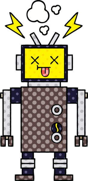 Bir insan tarafından çizilmiş arızalı bir robotun çizgi roman tarzı