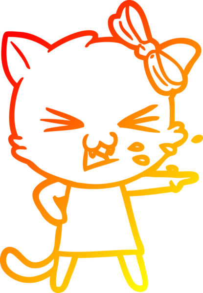 Bir insan tarafından çizilmiş çizgi film kedisinin sıcak çizgi çizimi
