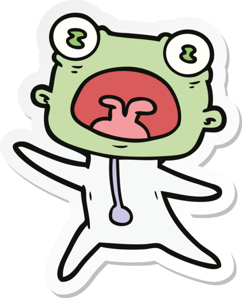 Çizgi film çıkartması. Bir insan tarafından çizilmiş garip bir uzaylı.