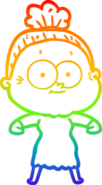 Gökkuşağı gradyan çizgi çizimi Bir insan tarafından çizilmiş mutlu yaşlı kadın