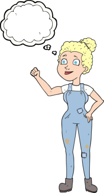 Bir insan tarafından çizilmiş tulumlu balon baloncuklu kadın.