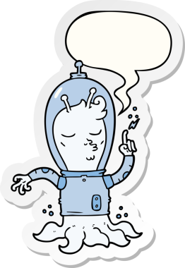 Bir insan tarafından çizilmiş konuşma balonu çıkartmalı bir uzaylı çizgi filmi.