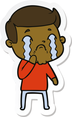 Bir insan tarafından çizilmiş, ağlayan bir çizgi film karakterinin çıkartması.