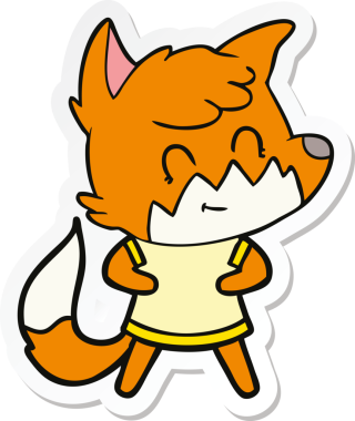 Bir insan tarafından çizilmiş mutlu tilki çizgi filmi çıkartması.