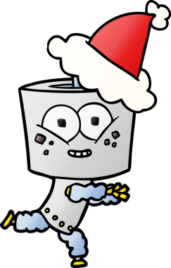 Bir insan tarafından çizilmiş Noel Baba şapkası giyen bir robotun gradyan çizimi.