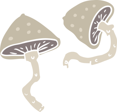 Bir insan tarafından çizilmiş düz renkli çizgi film mantarları