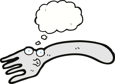 Bir insan tarafından çizilmiş düşünce baloncuklu çizgi film çatalı