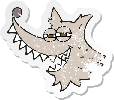 Bir insan tarafından çizilmiş çılgın bir kurdun gerilmiş çıkartması.