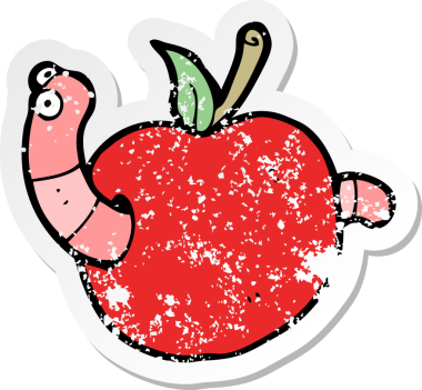 Bir insan tarafından çizilmiş elmanın içindeki bir at arabası solucanının gerilimli yapıştırması.