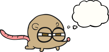 Bir insan tarafından çizilmiş serbest çizim düşünce balonu karikatürü kötü fare.