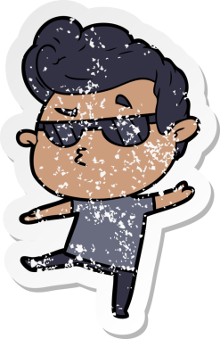 Bir insan tarafından çizilmiş havalı bir adamın sıkıntılı çıkartması.