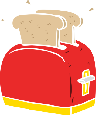 Bir insan tarafından çizilmiş düz renk çizgi film tost makinesi