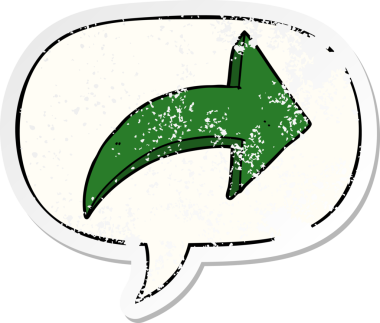 Konuşma baloncuğu olan bir çizgi film, bir insan tarafından çizilmiş sıkıntılı eski bir çıkartmayı işaret ediyor