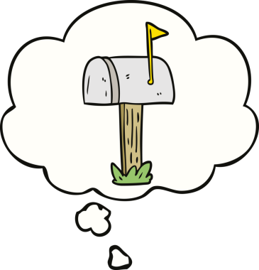 Bir insan tarafından çizilmiş düşünce baloncuklu karikatür posta kutusu