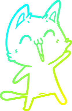 Bir insan tarafından çizilmiş mutlu çizgi film kedisinin soğuk gradyan çizgisi.