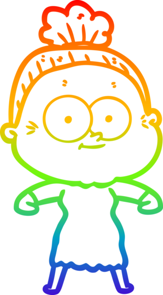 Gökkuşağı gradyan çizgi çizimi Bir insan tarafından çizilmiş mutlu yaşlı kadın