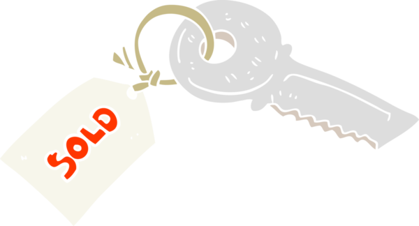 Bir insan tarafından çizilmiş satılmış etiketli anahtarın düz renk çizimi