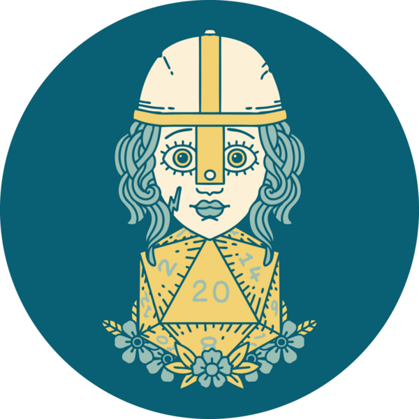 Retro Dövme Tarzı İnsan Dövüşçüsü Doğal 20 D20 zar atışıyla Bir insan tarafından çizilmiş