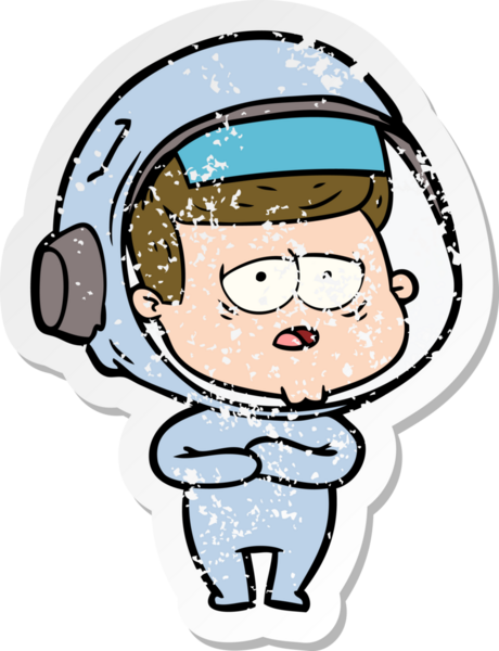 Bir insan tarafından çizilmiş yorgun bir astronotun sıkıntılı çıkartması.