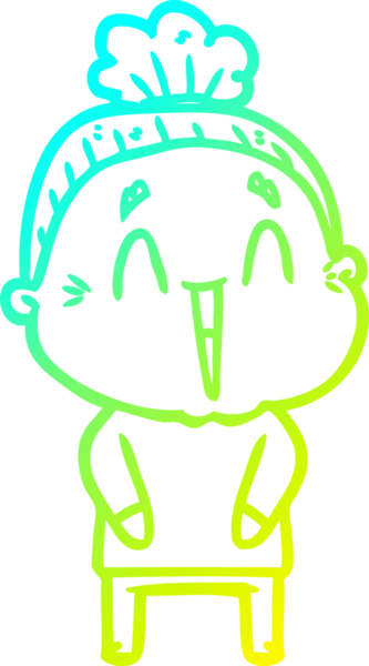 Bir insan tarafından çizilmiş, mutlu, yaşlı bir kadının çizdiği soğuk çizgi.