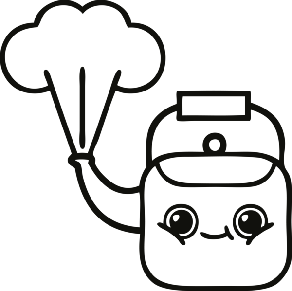 Bir insan tarafından çizilen dumanı tüten bir çaydanlığın çizgi çizimi