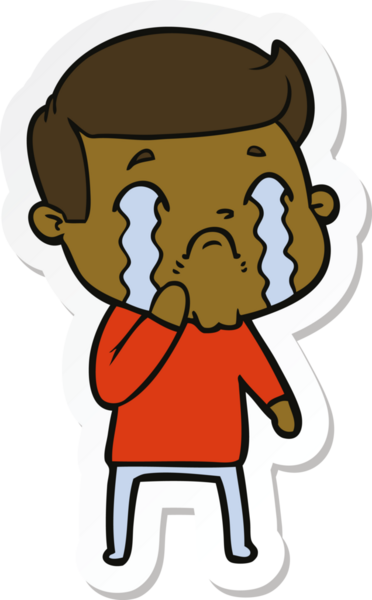 Bir insan tarafından çizilmiş, ağlayan bir çizgi film karakterinin çıkartması.