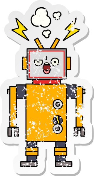 Bir insan tarafından çizilmiş, tatlı, kırık bir robotun sıkıntılı çıkartması.