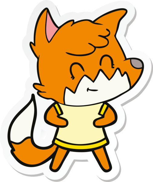 Bir insan tarafından çizilmiş mutlu tilki çizgi filmi çıkartması.