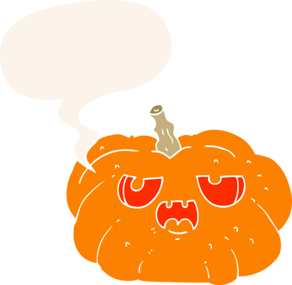 bir insan tarafından çizilmiş, konuşma baloncuklu çizgi film balkabağı.