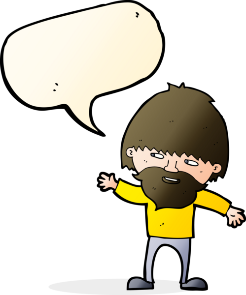 çizgi film mutlu sakallı adam bir insan tarafından çizilmiş konuşma balonuyla el sallıyor.