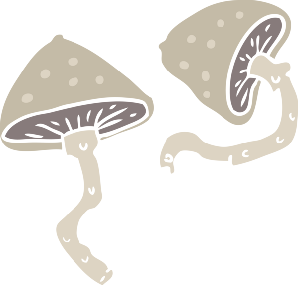 Bir insan tarafından çizilmiş düz renkli çizgi film mantarları