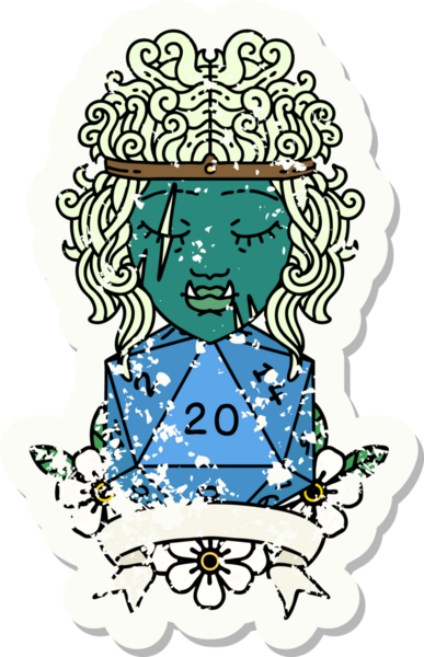 Retro Dövme Biçimi Yarı Ork Barbar Karakteri Bir insan tarafından çizilmiş doğal 20 zar