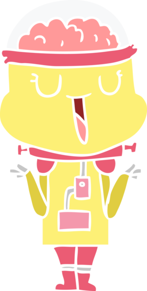 Mutlu düz renkli çizgi film robotu bir insan tarafından çizilmiş omuz silkiyor.