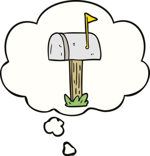 Bir insan tarafından çizilmiş düşünce baloncuklu karikatür posta kutusu