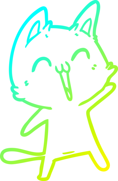 Bir insan tarafından çizilmiş mutlu çizgi film kedisinin soğuk gradyan çizgisi.