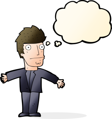 Bir insan tarafından çizilmiş düşünce baloncuğu olan kafası karışmış bir adam.