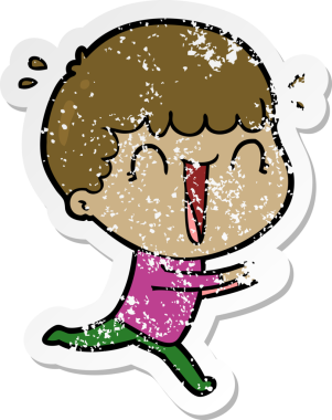 Bir insan tarafından çizilmiş, gülen bir çizgi film karakterinin sıkıntılı çıkartması.